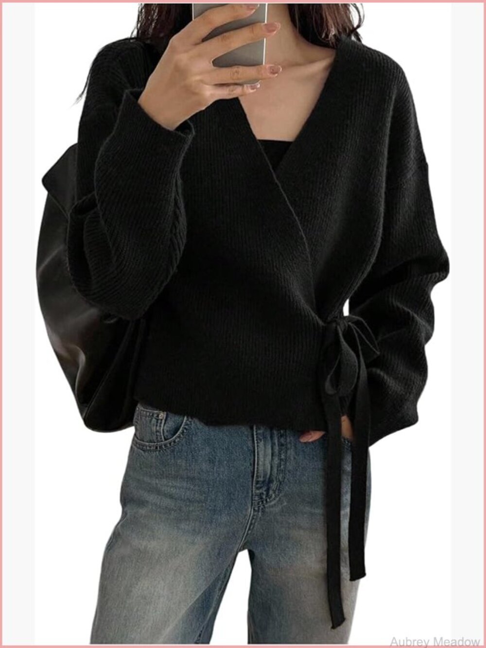 Tie Front Wrap Cardigan Long Sleeve Soft Knit Dressy Work Top